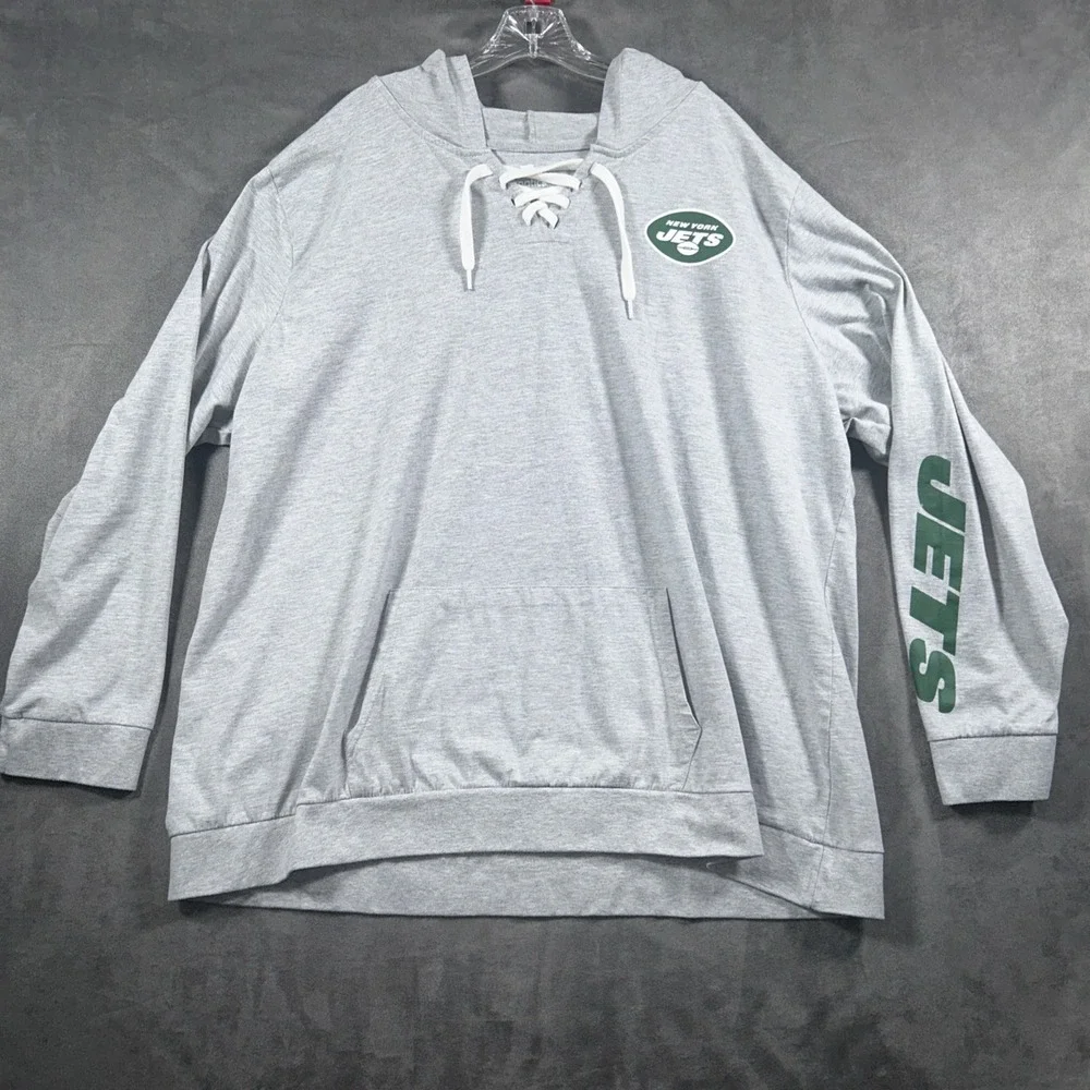 New York Jets Fanatics Hoodie Long Sleeve Mens 3X Gray Pocket NFL Lace